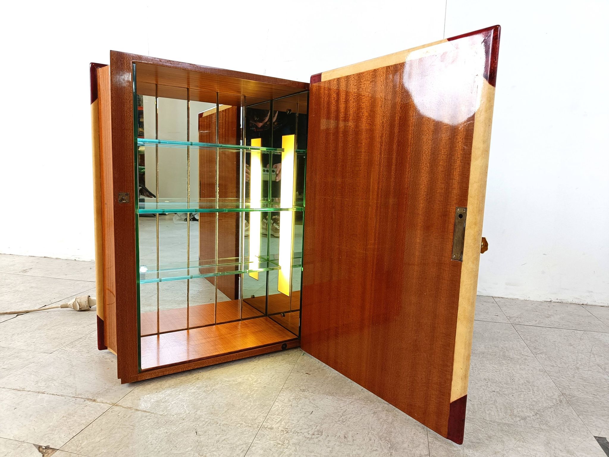 Italian Goatskin Book Shaped Dry Bar Cabinet by Aldo Tura, 1950s