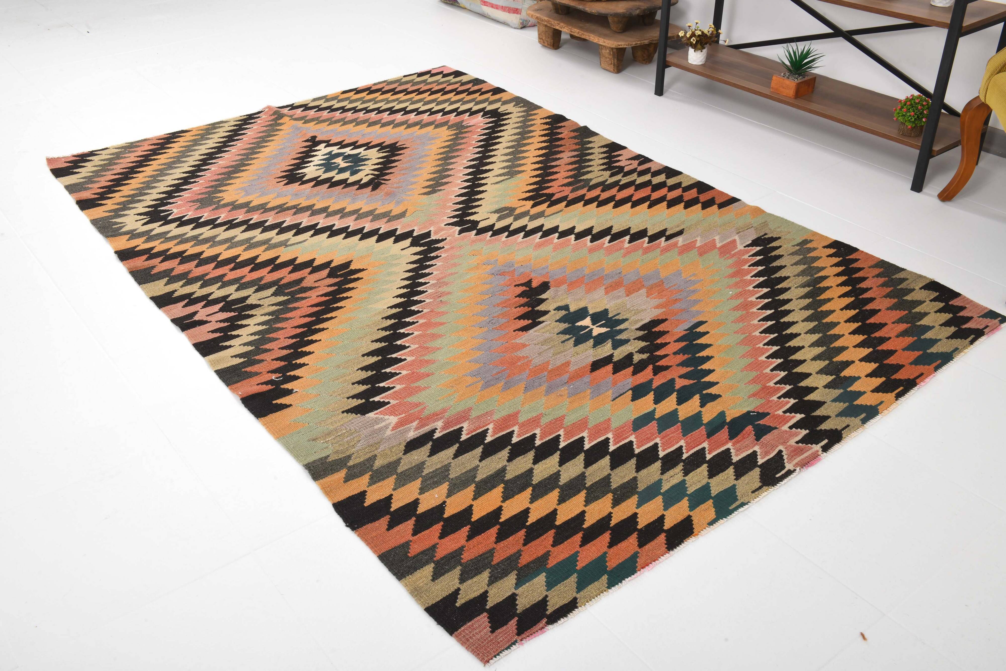 Orange Black Turkish Kilim Rug 170x259Cm SK 35353