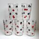 Set of 5 silkscreened water glasses "card game" vintage years 60s-70s