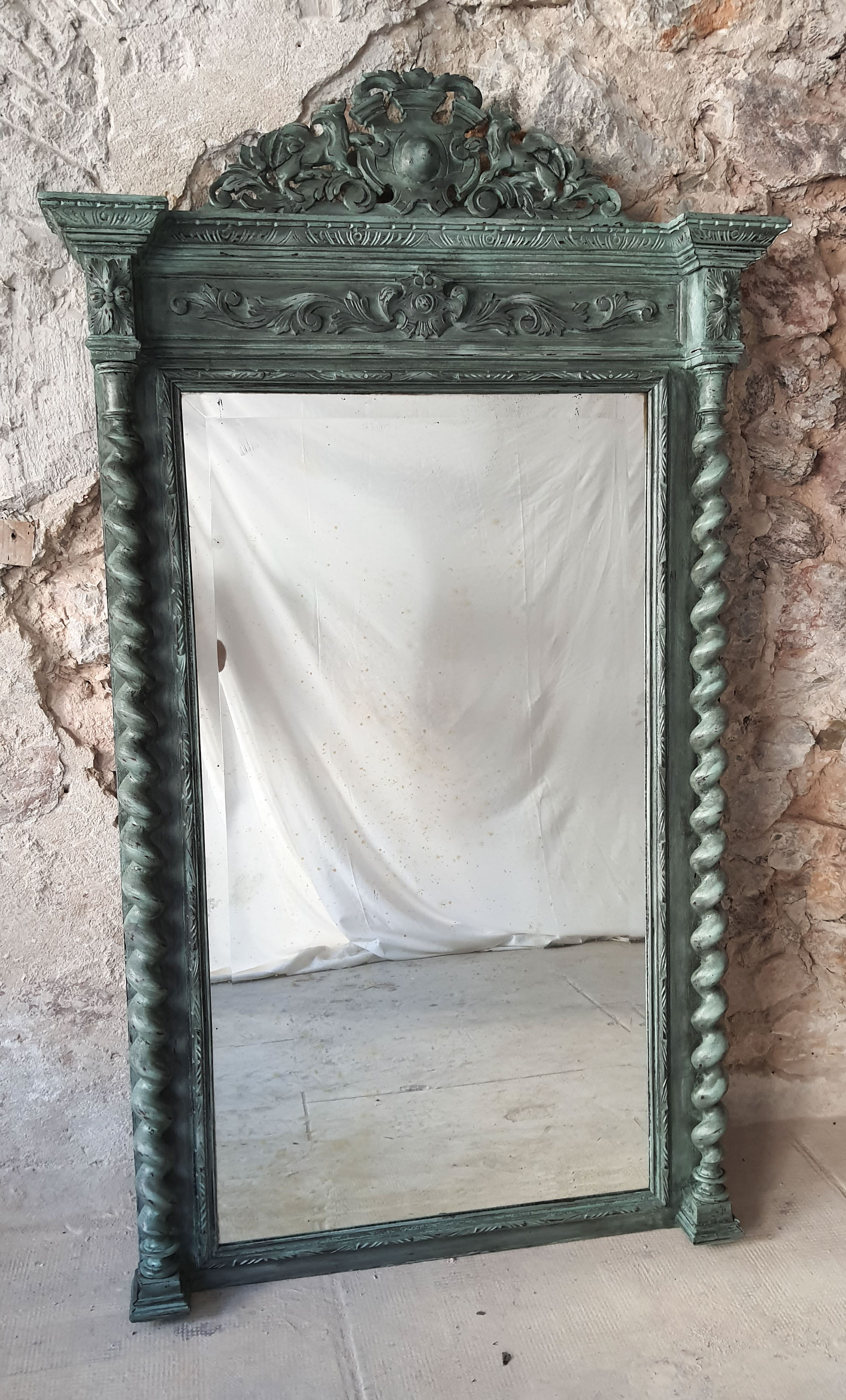 Miroir Louis XIII Shabby Chic patiné 166cm