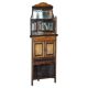 Buffet d'angle italien antique vers 1880 en bois dur avec incrustation de buis et miroir