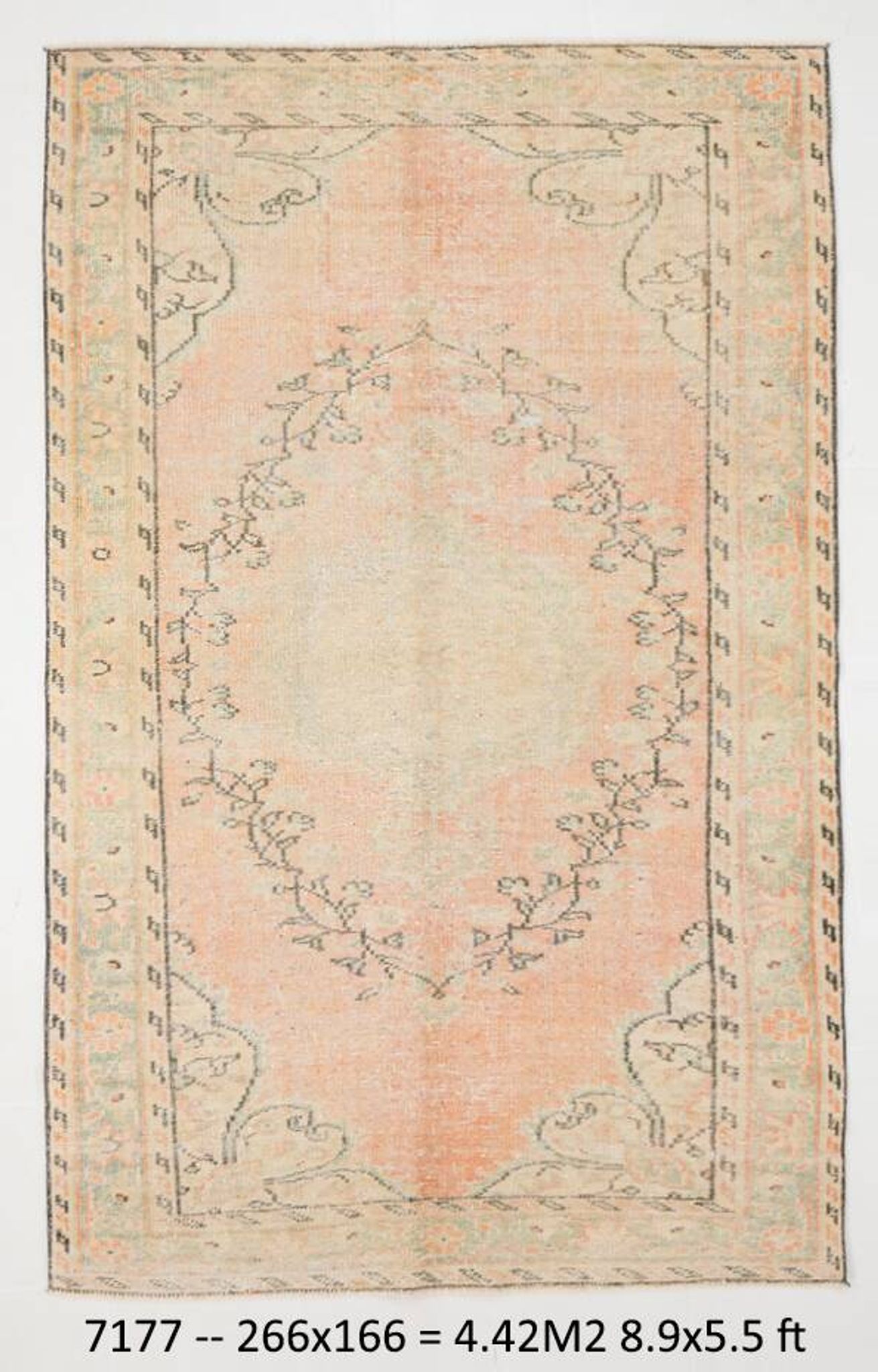 Blush Pink & Sage Green Oushak Vintage Rug For Living Room, 166x266 Cm