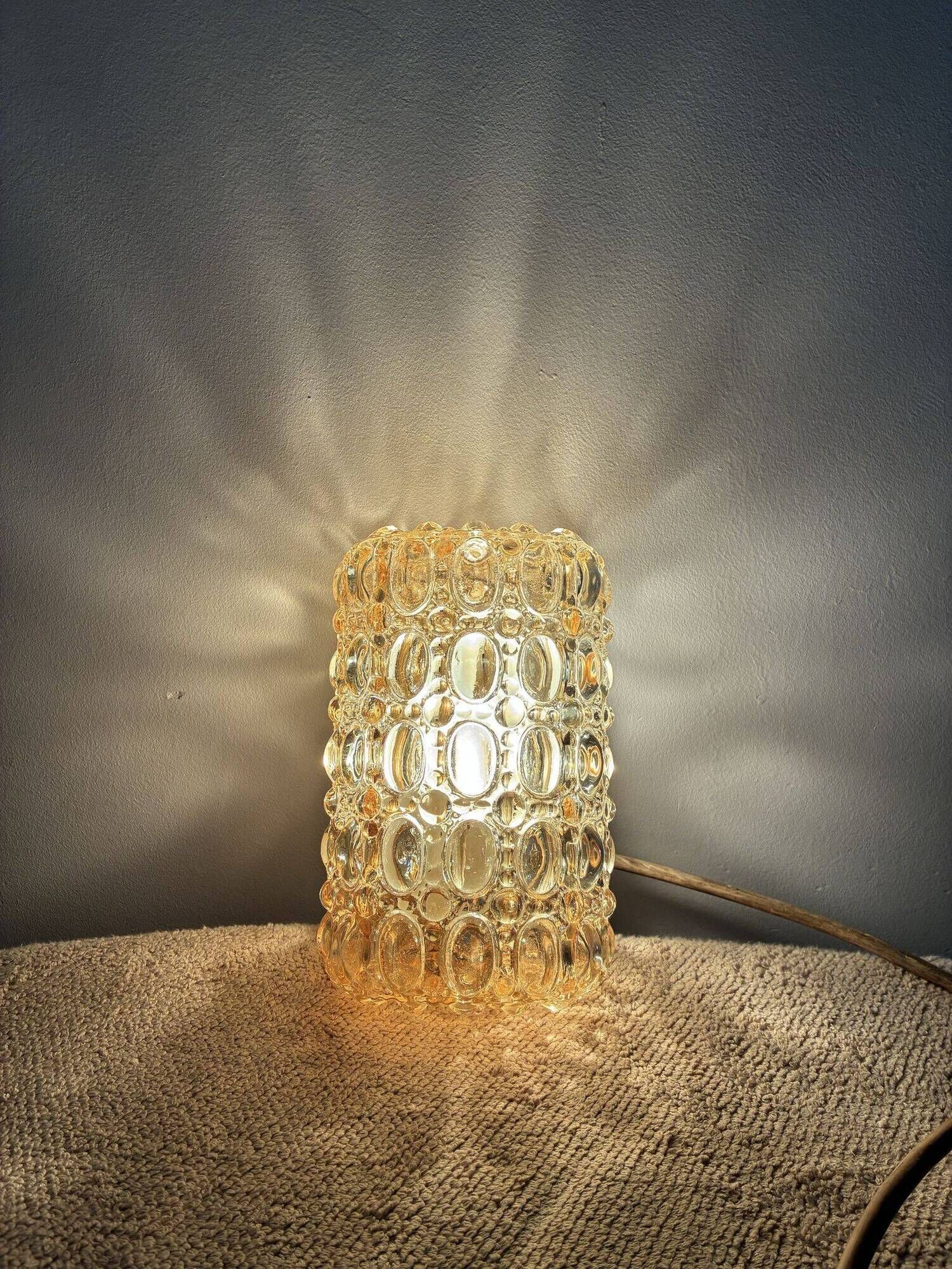 Glashütte Limburg amber bubble glass ceiling light and 2 sconces, 1960s