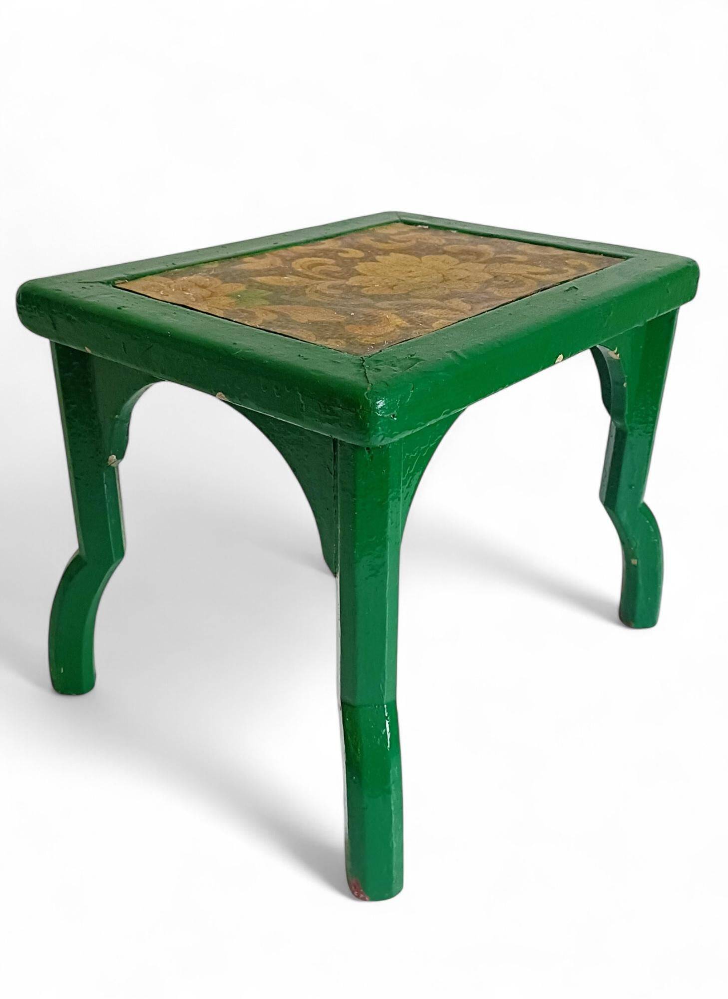 Antique Painted Accent Table with Vintage Floral Top, Bohemian Style