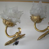 Pair of tanned sconces and glass paste