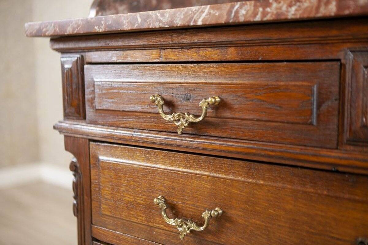 Interwar Walnut Vanity Dresser with Marble Top, 1930s