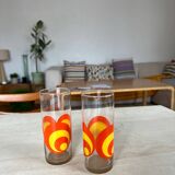 Verres à eau seventies orange et jaune
