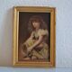 Young girl with tambourine Provence old painting HSP