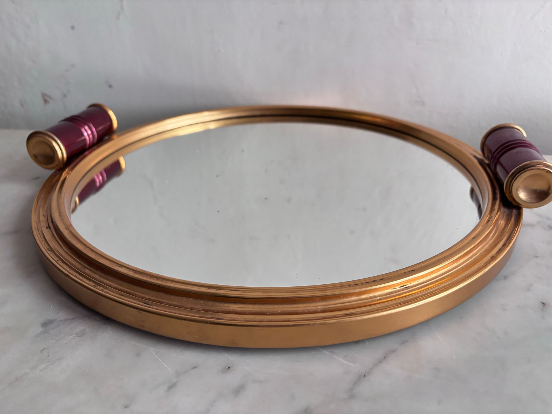 Vintage 50s/60s mirrored bar tray, gold metal.