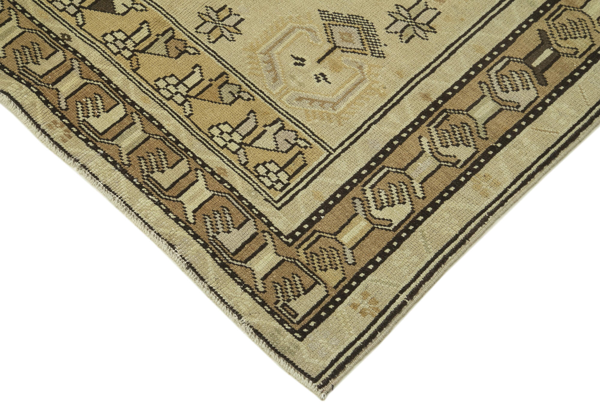 1960s Handmade Rustic Oriental Beige Carpet 115 cm x 222 cm