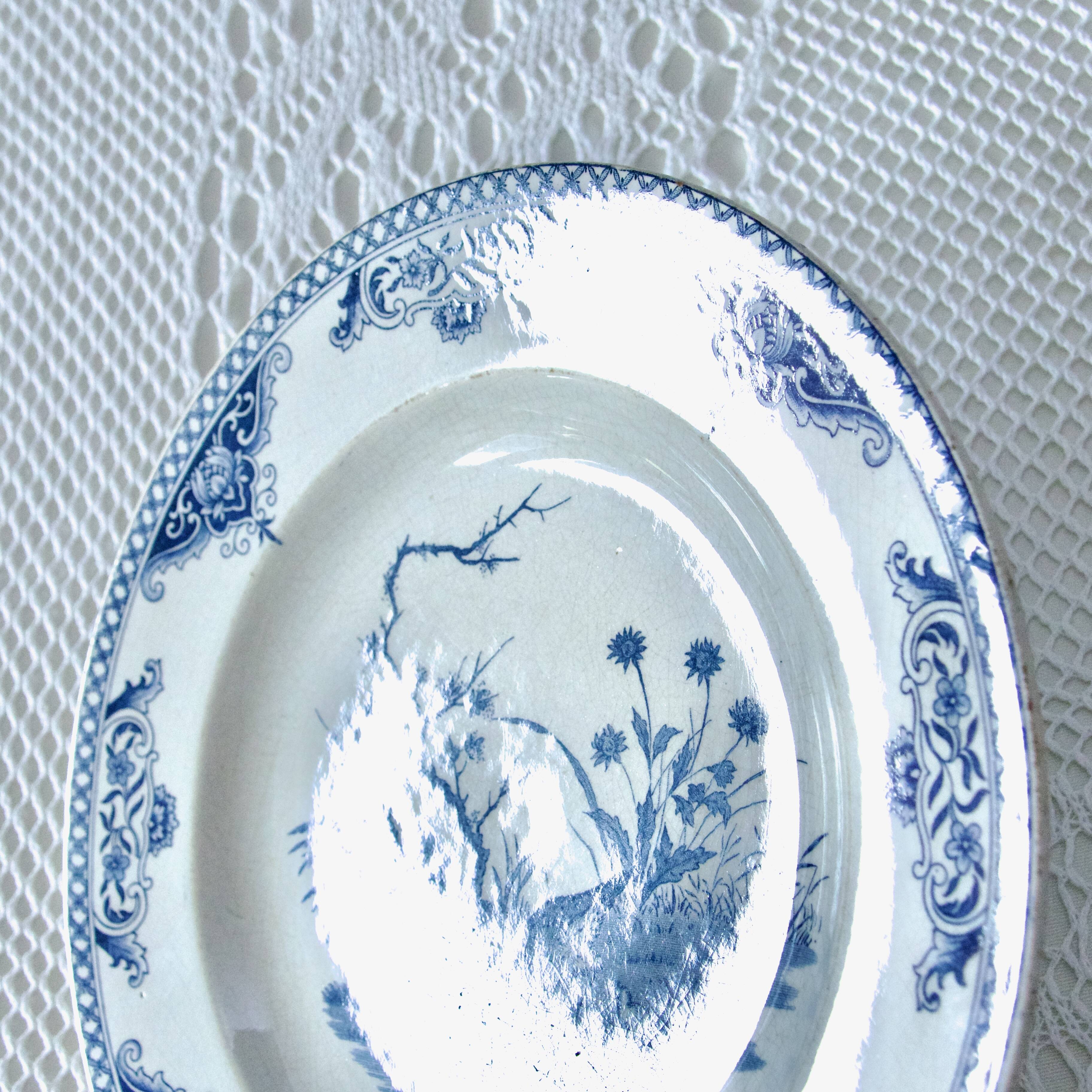 19th century plates Gien iron earth collection with Japanese birds