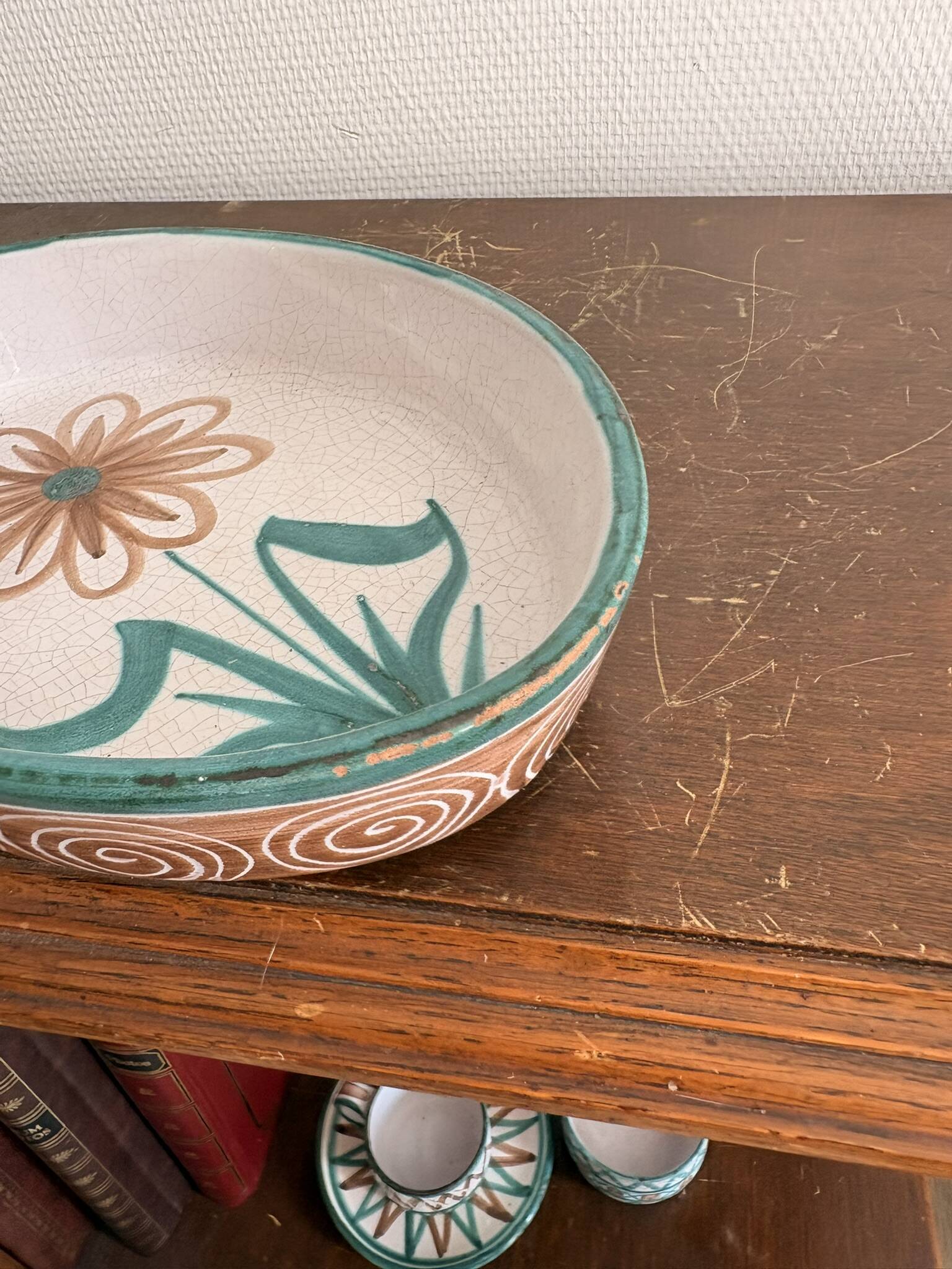 Oval Plate Daisy Ceramic Vallauris Robert Picault Vintage 50s