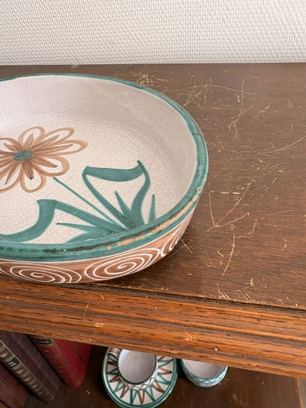 Plat Ovale Marguerite Céramique Vallauris Robert Picault Vintage 50's