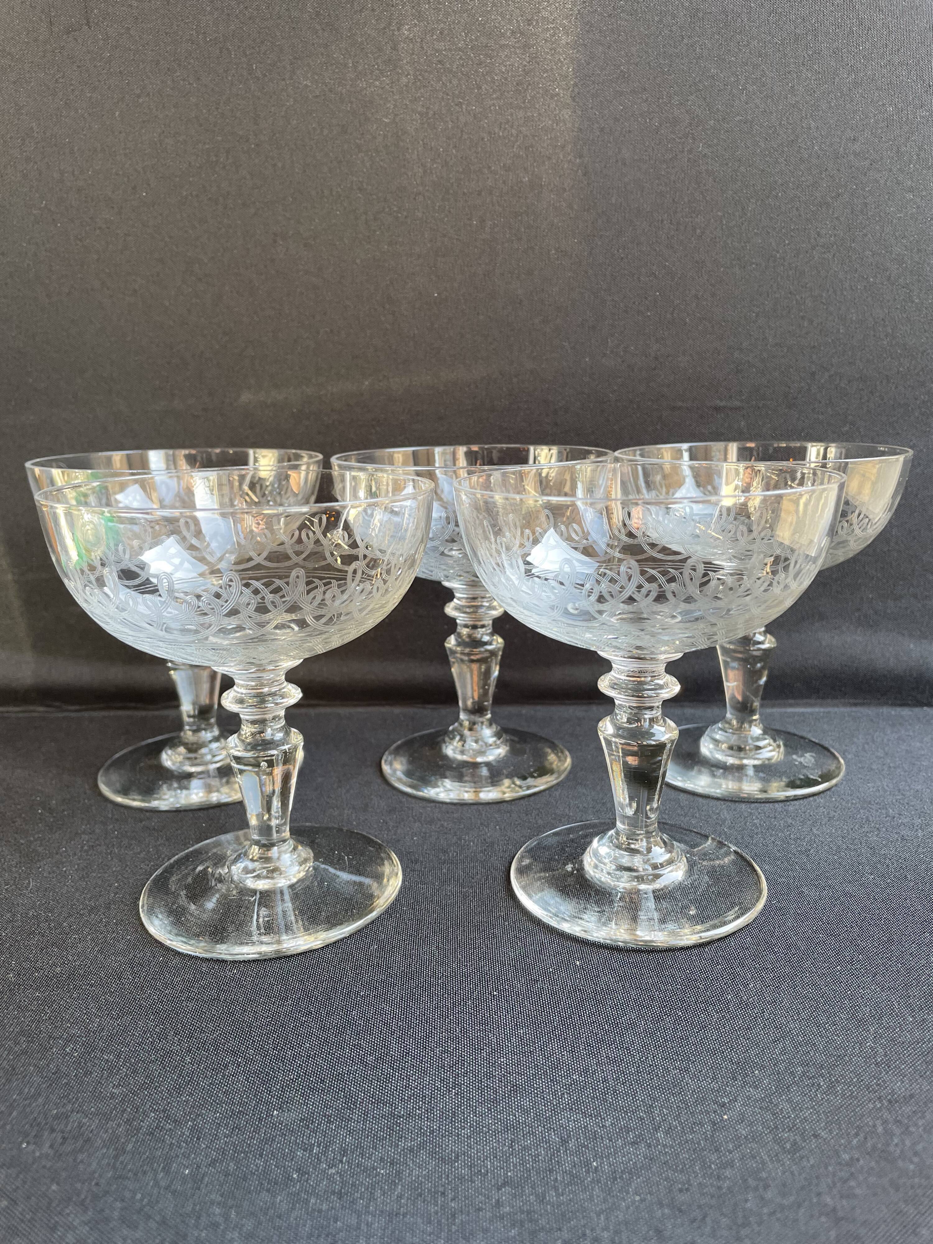 Champagne cups, art nouveau, 1/2 cristal soufflé et taillé