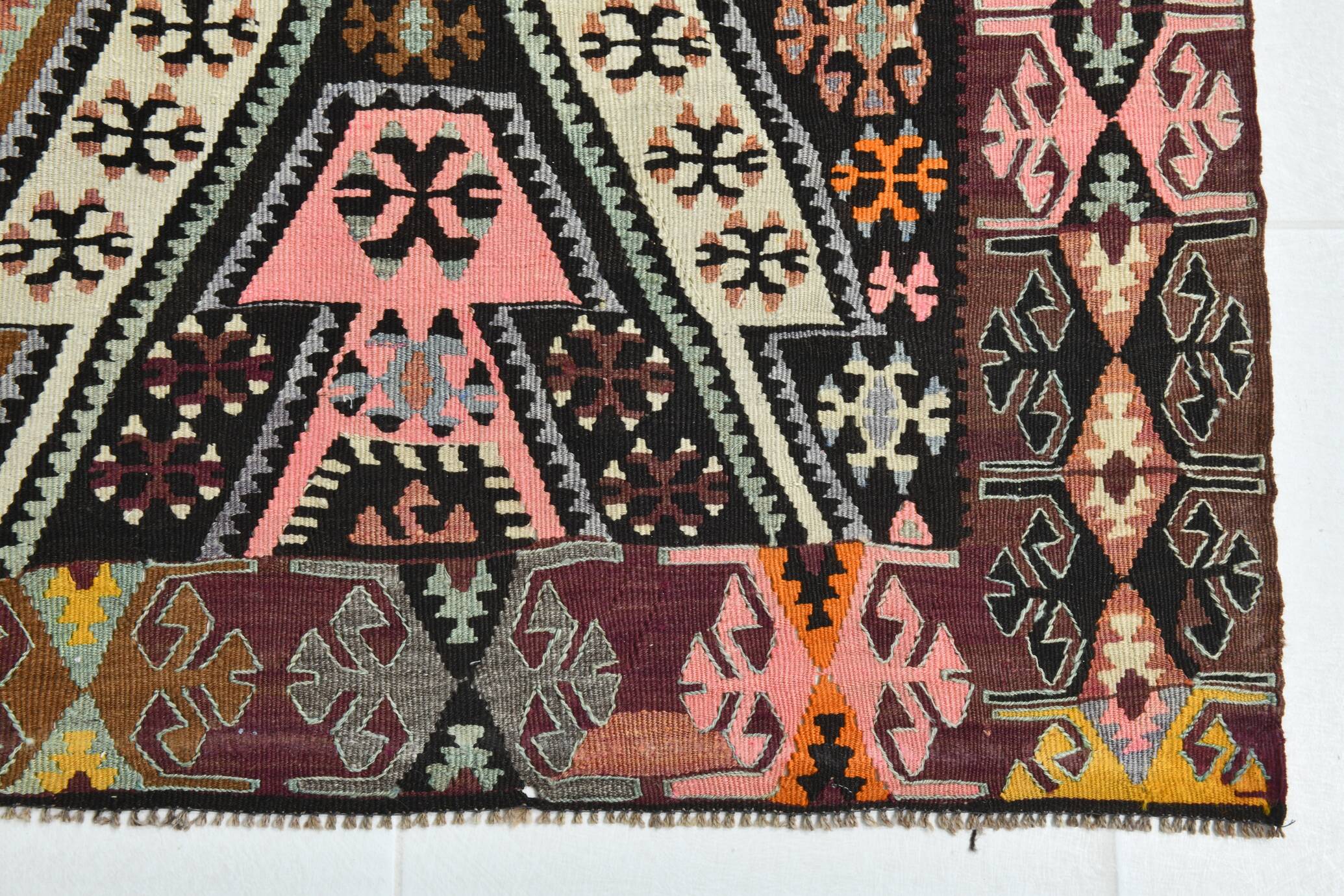 6x9 Wine Red Anatolian Kilim Rug, Faded Pink Oushak Wool Rug, 168x274Cm