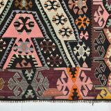 6x9 Wine Red Anatolian Kilim Rug, Faded Pink Oushak Wool Rug, 168x274Cm