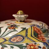 Antique French Faience Lidded Bowl Tureen Hand Painted with Flowers and Insects