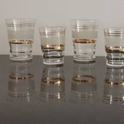 Set of 5 water glasses and 5 aperitif glasses with granite decorations and gold edging from the 1950s