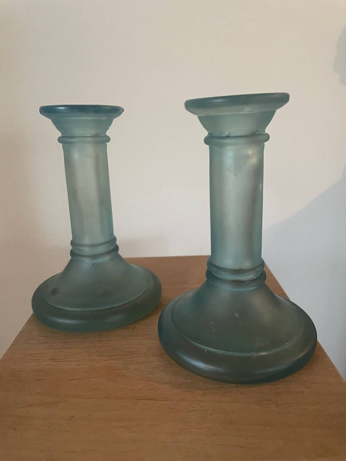 vintage frosted blue azure glass candle holders – Scandinavian Style