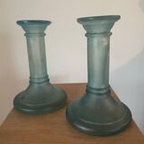 vintage frosted blue azure glass candle holders – Scandinavian Style