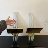 Pair of Hollywood Regency wall lights, bases & reflectors in gilded brass