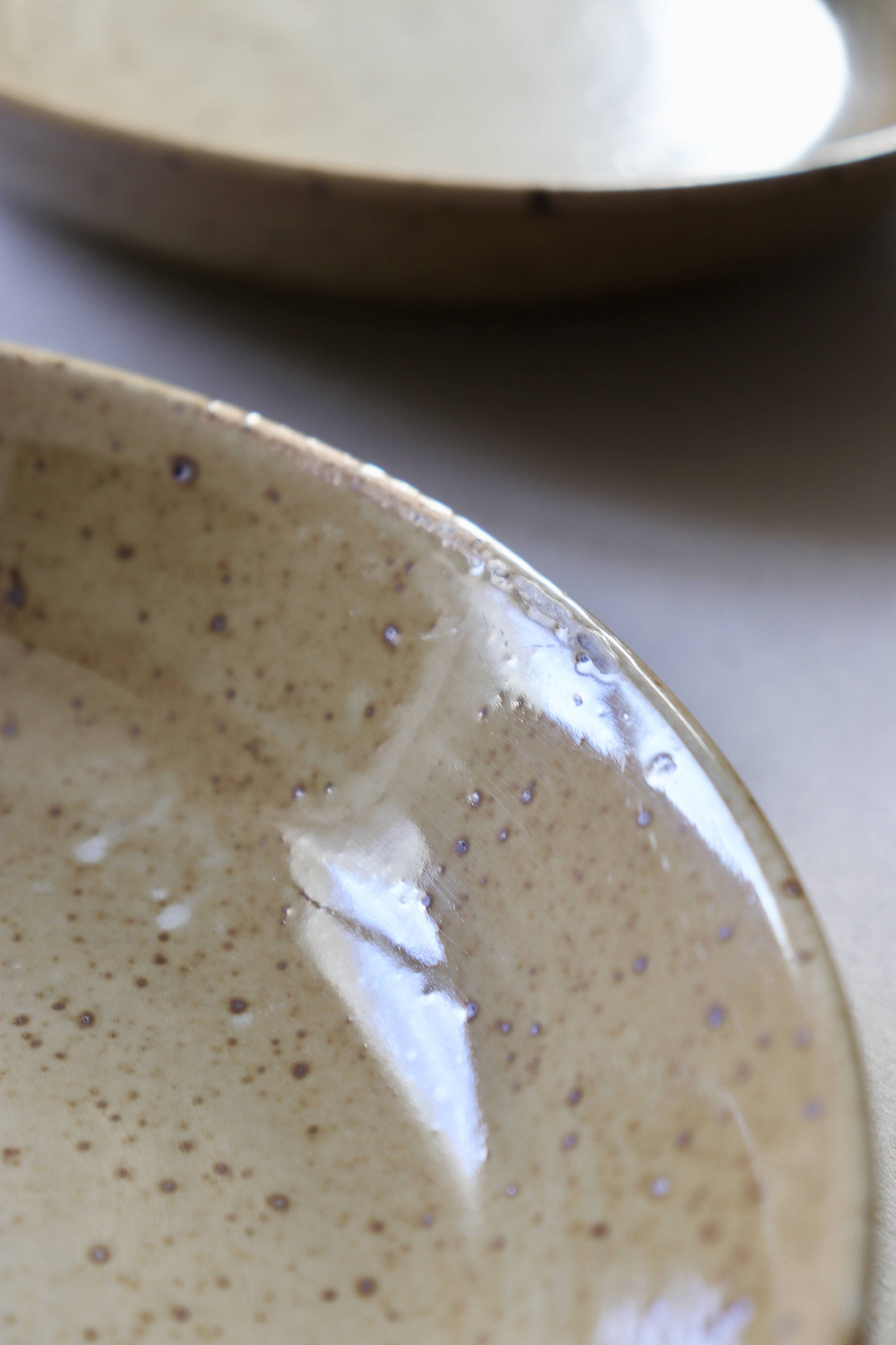 7 speckled stoneware plates