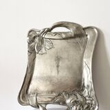Antique Art Nouveau Pewter Tray, Tulip Design Serving Tray,  France, 1980s