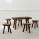 Ensemble table basse et tabourets brutaliste en pin noirci 1960