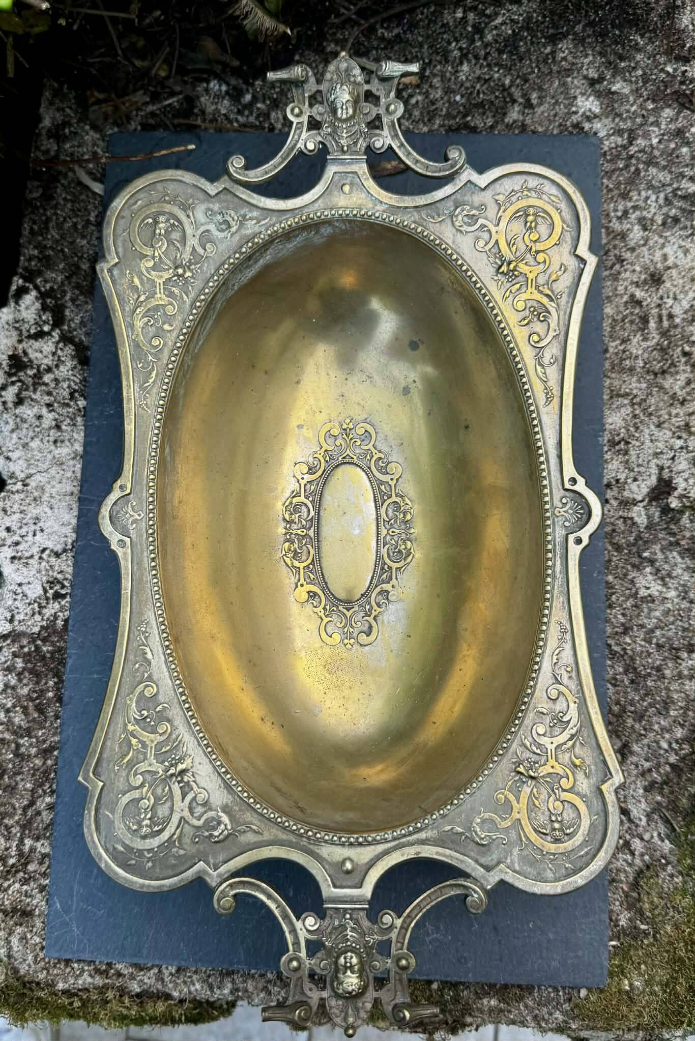 Large fruit bowl with mascaron signed WMF, Art Nouveau period.