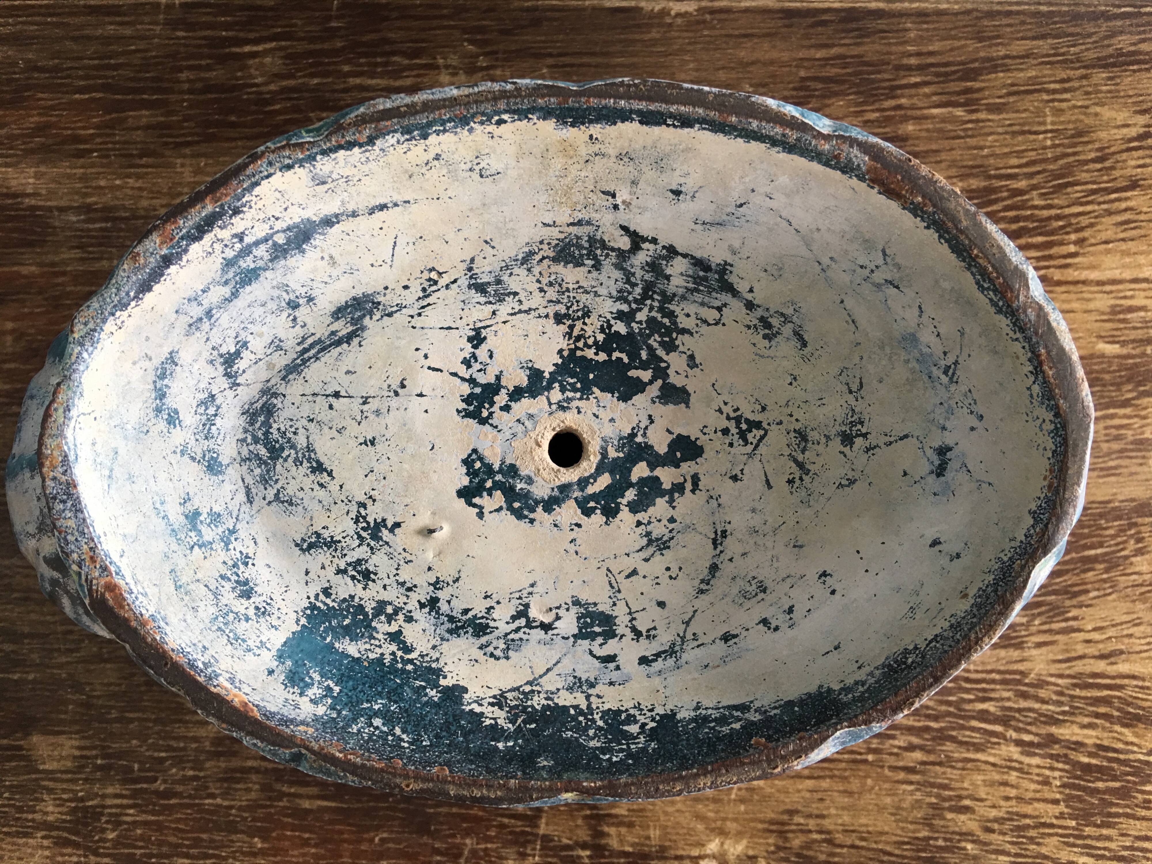 Planter blue enamelled cast late XIX early XX