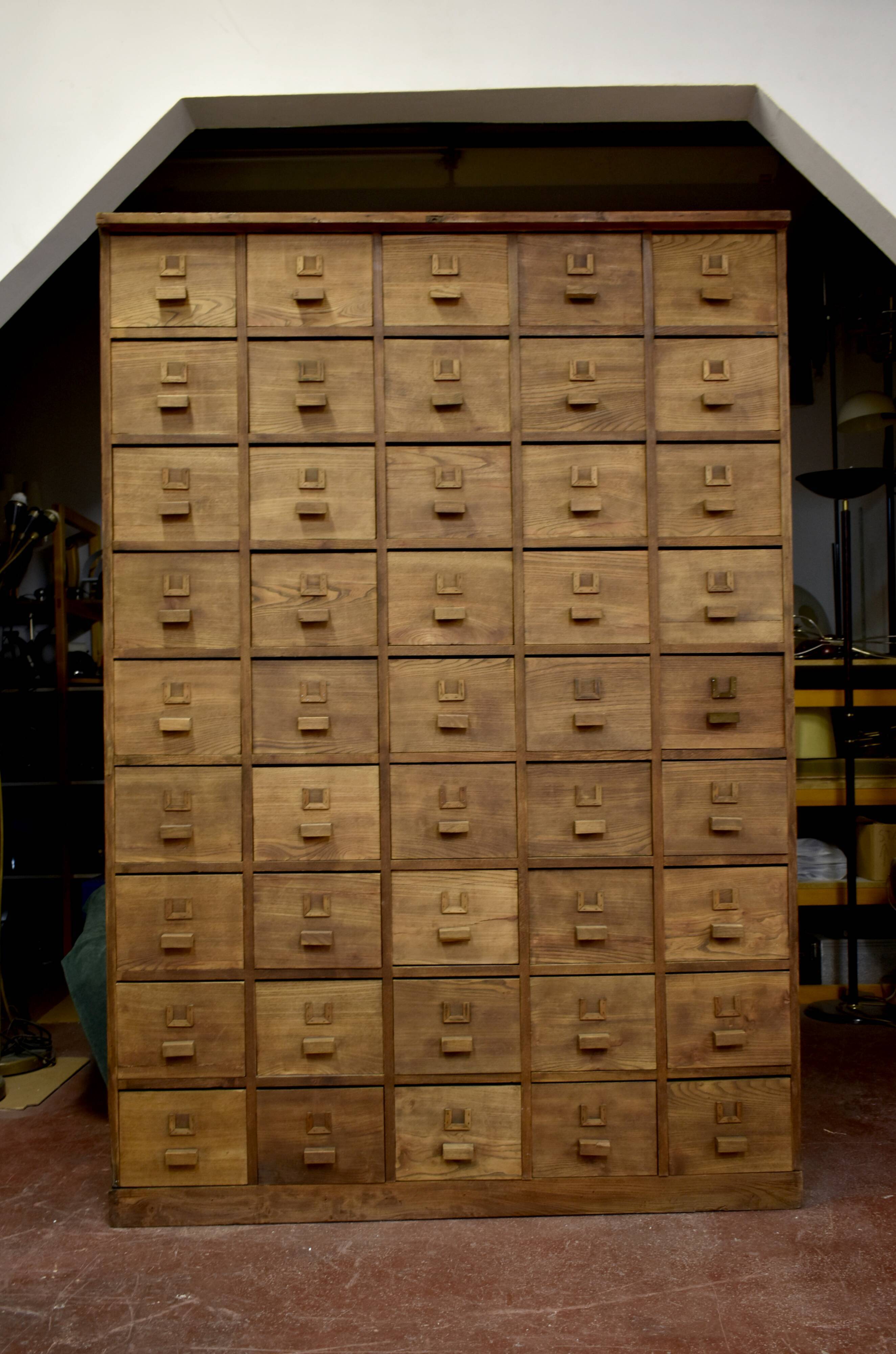 Mid century wooden apothecary drawers, 1940s, 50s