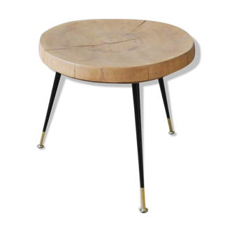 Metal and wood tripod coffee table