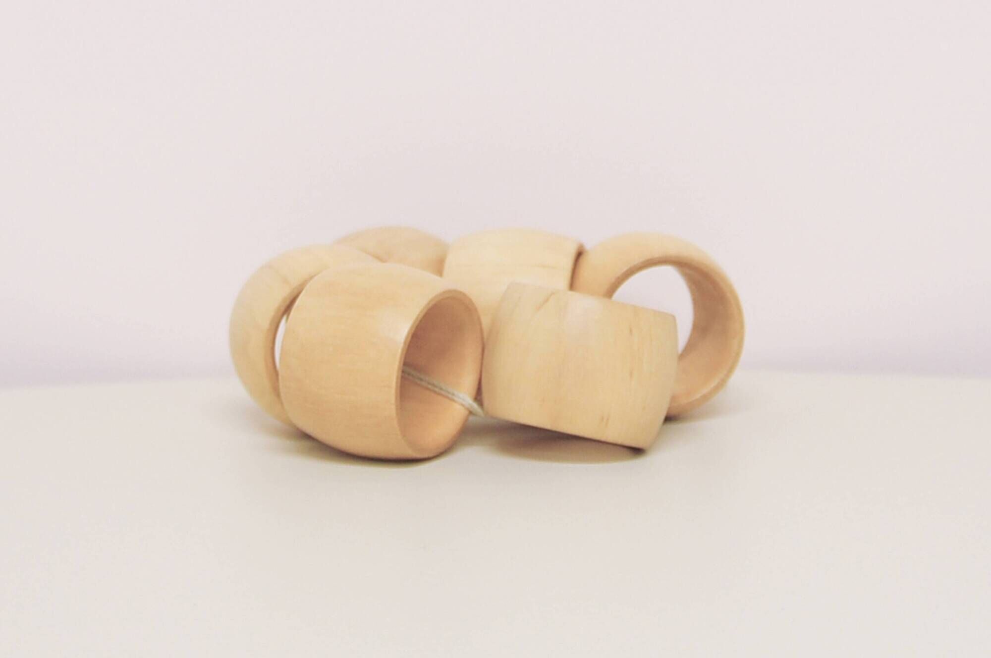 vintage set of wooden napkin rings x6