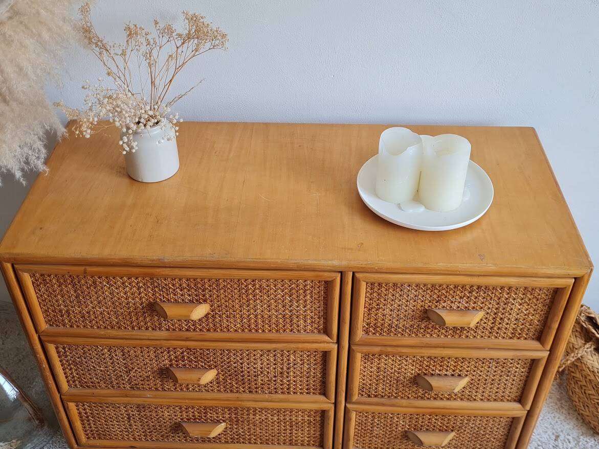 Rattan chest of drawers circa 1960s