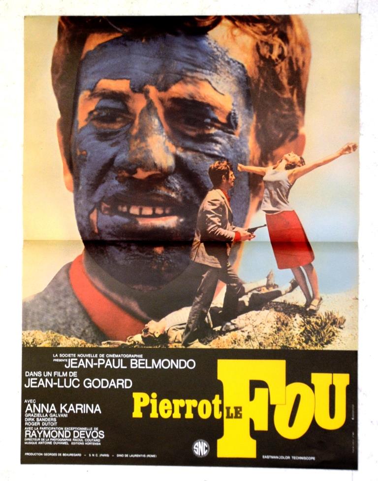 Original film poster " Pierrot Le Fou " 1965 Jean-paul Belmondo, Karina...