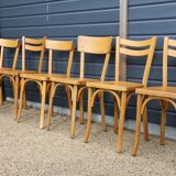 Set of 6 Baumann chairs, light beech, 1960
