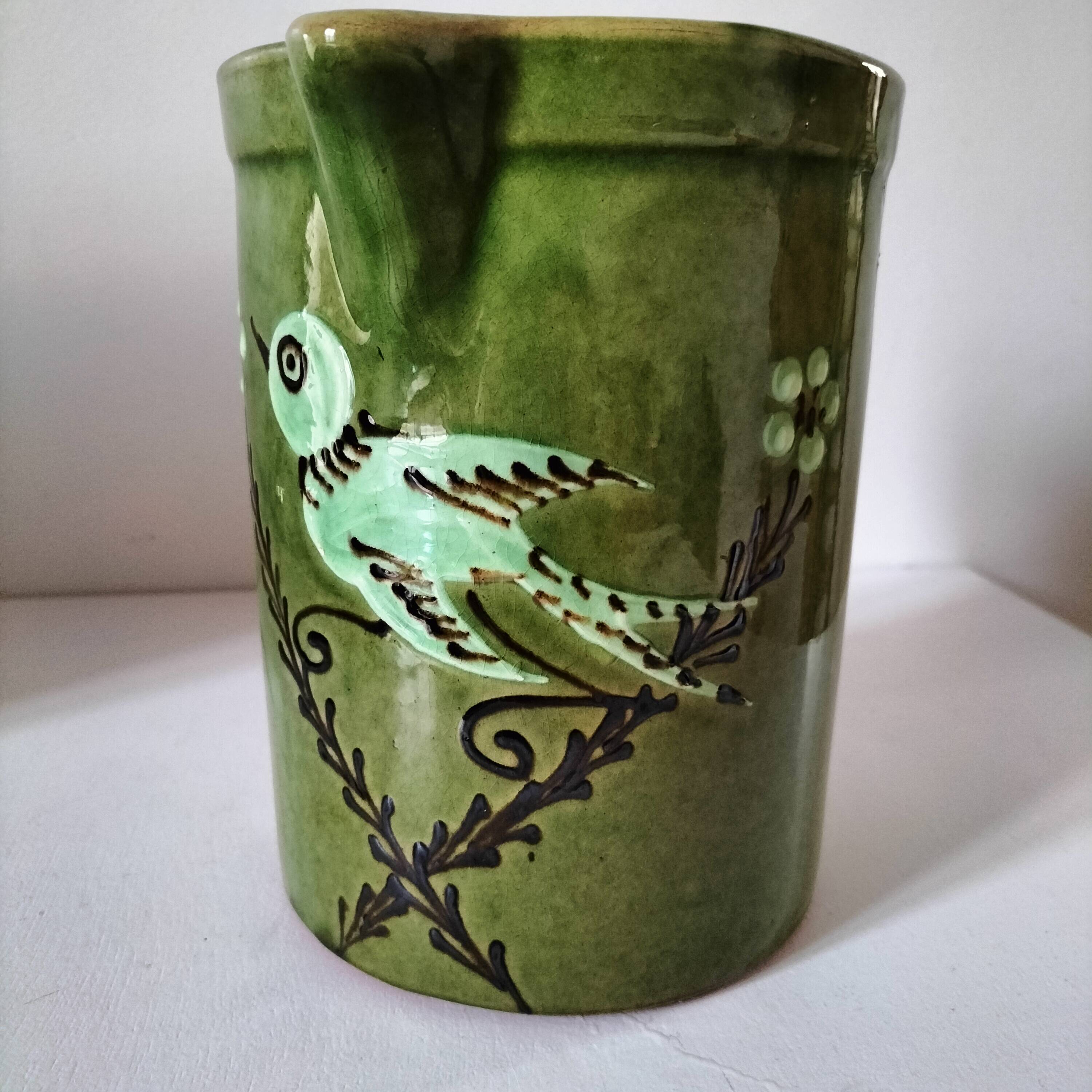 Glazed earthenware pitcher with bird motif - Haute Savoie