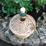 Green canister with wicker, vintage 60/70