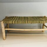 Moroccan bench in solid wood and natural wickerwork