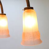 Art Deco chandelier with etched pink glass shades, Belgium 1930s