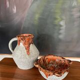 Vintage glazed pitcher and mortar duo
