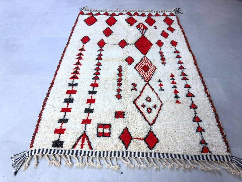 Tapis en laine rouge et blanc 250cmx150cm
