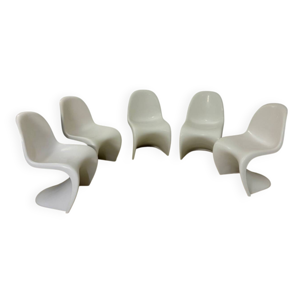 Lot de 5 chaises Chaise Panton design Verner Panton vintage Herman Miller / Fehlbaum blanc 1971