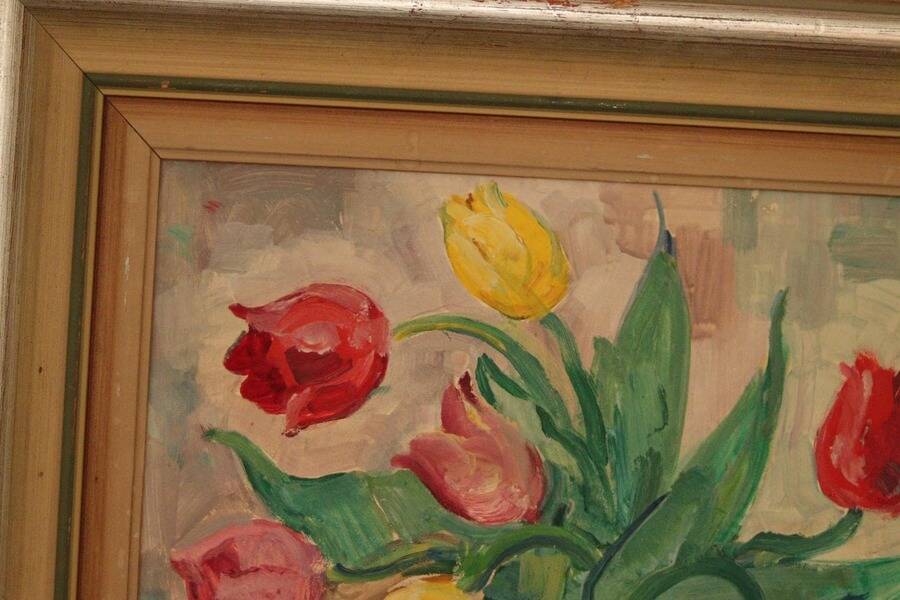 Original mid-century Swedish oil on panel – “Tea” by Karl Enoch Ohlsson – vintage & framed – 56 × 64 cm