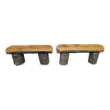 20th century folk art: pair of solid wood benches