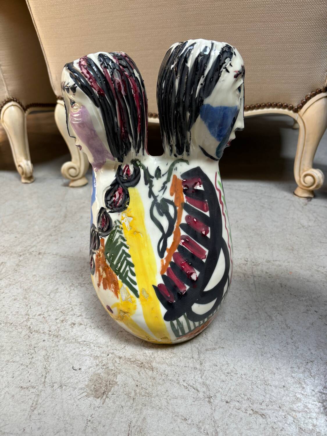 Double ceramic Face Vase