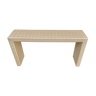 Low console beige mosaic tile and white seal