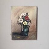Tableau ancien, huile sur toile ,nature morte ancienne bouquet de fleurs