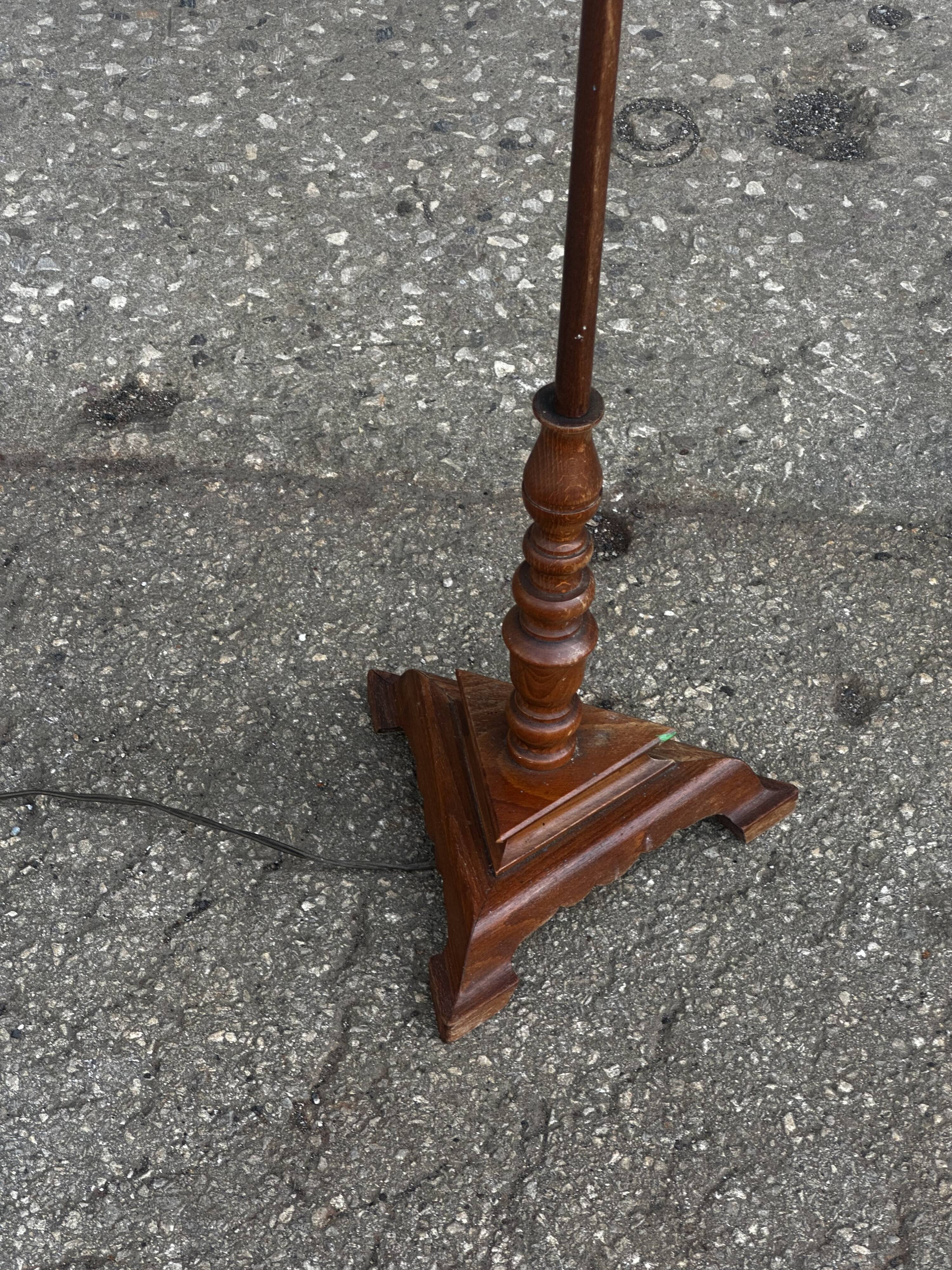 Turned wooden floor lamp from the 1950s.