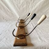 Vintage wooden wall coat rack - 4 hooks